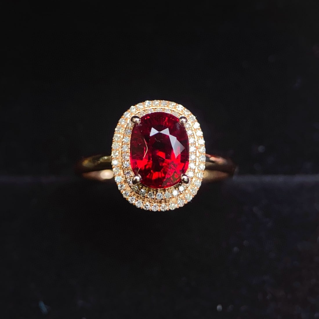 14k Gold 2.25 Ctw Natural Tourmaline & Diamond Ring: Ref:230942192 // gold content:14k gold // ring size:7. 25us // // main gemstone:tourmaline // shape:oval // carat weight:2. 05ct // color:red // treatment:natural // // adjacent gemstone 2 : diamond /