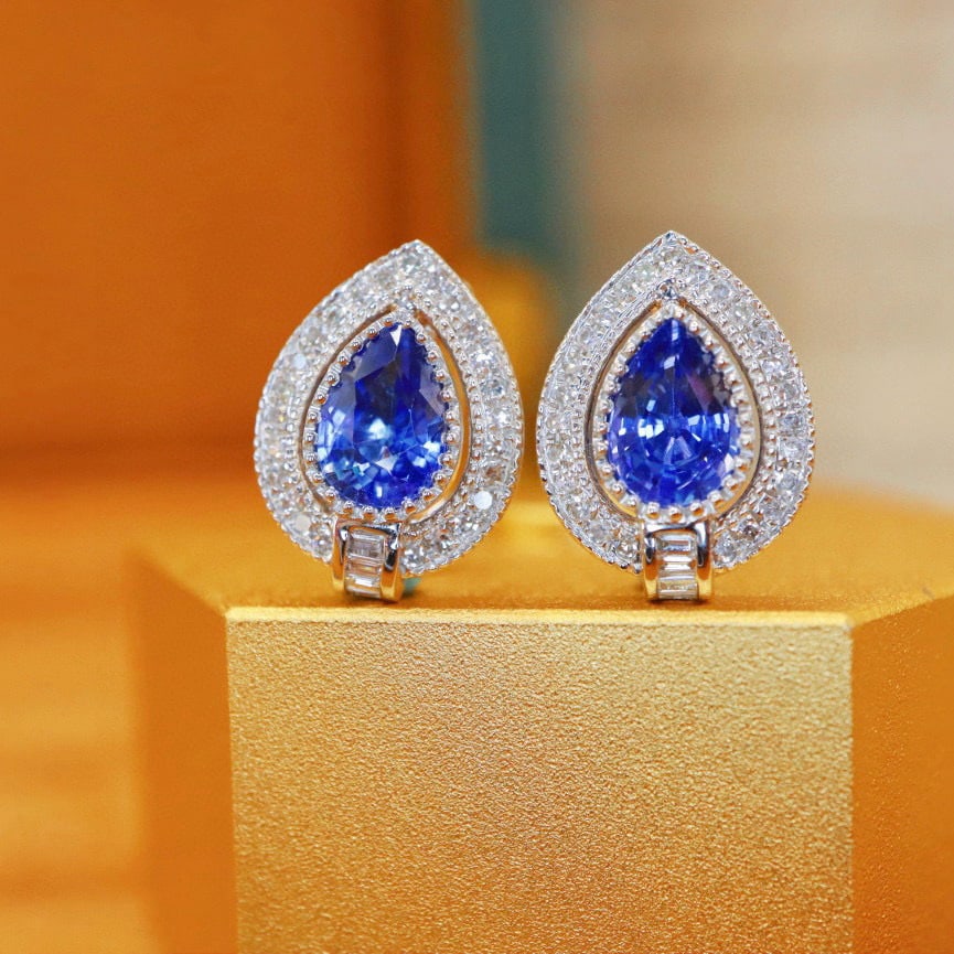 14k Gold 1.42 Ctw Natural Sapphire & Diamond Earrings - 3
