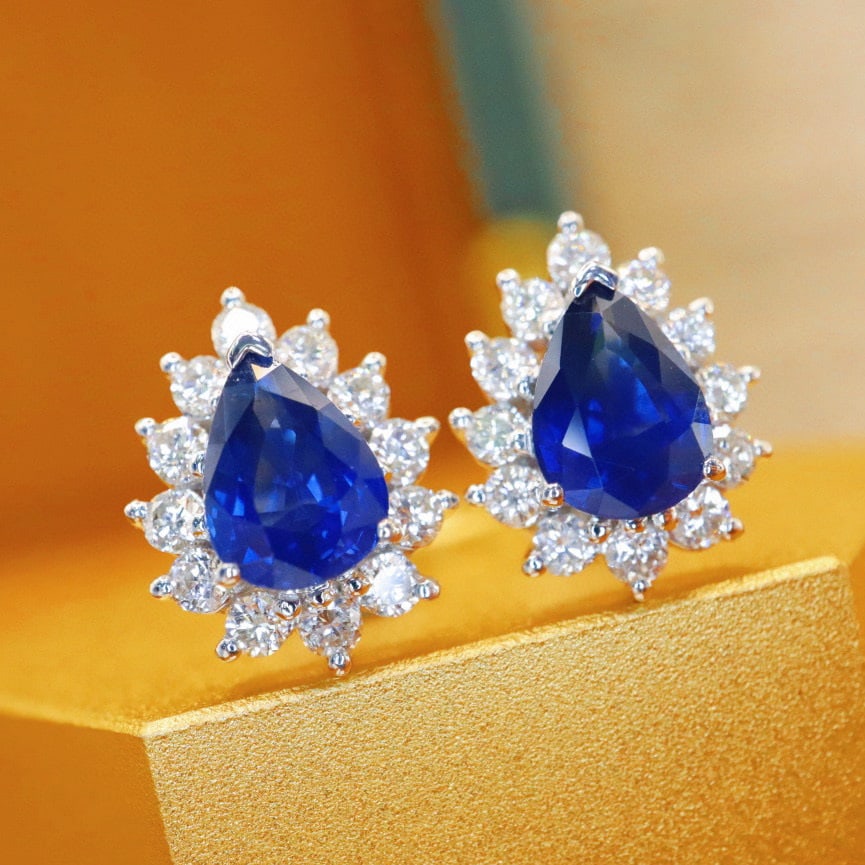 14k Gold 2.16 Ctw Natural Sapphire & Diamond Earrings - 2