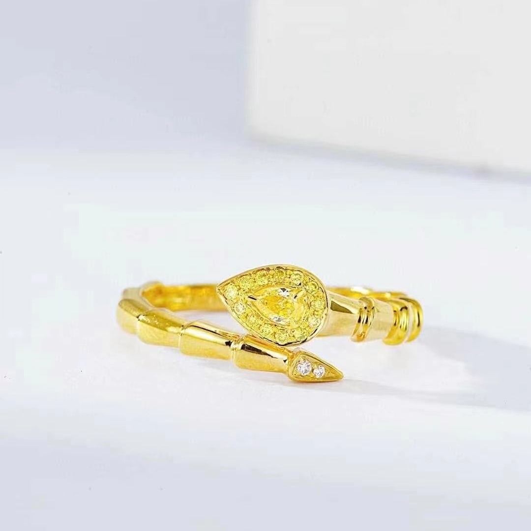 14k Gold 0.14 Ctw Natural Yellow Diamond & Diamond Ring: Ref:230942231 // gold content:14k gold // ring size:7. 25us // // main gemstone:yellow diamond // shape:pear // carat weight:0. 08ct // color:yellow // treatment:natural // // adjacent gemstone 2