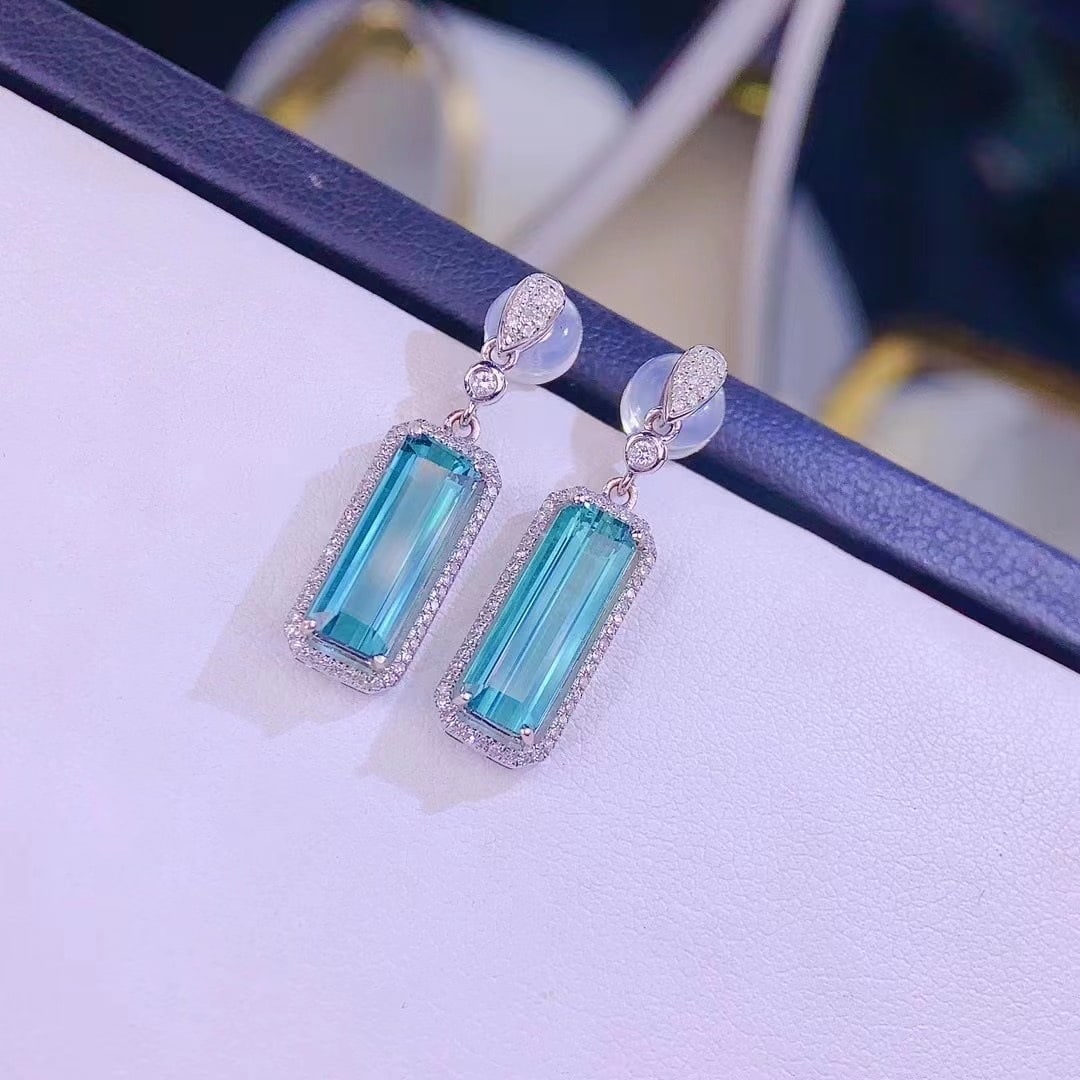 14k Gold 4.2 Ct Natural Tourmaline & Diamond Earrings - 2