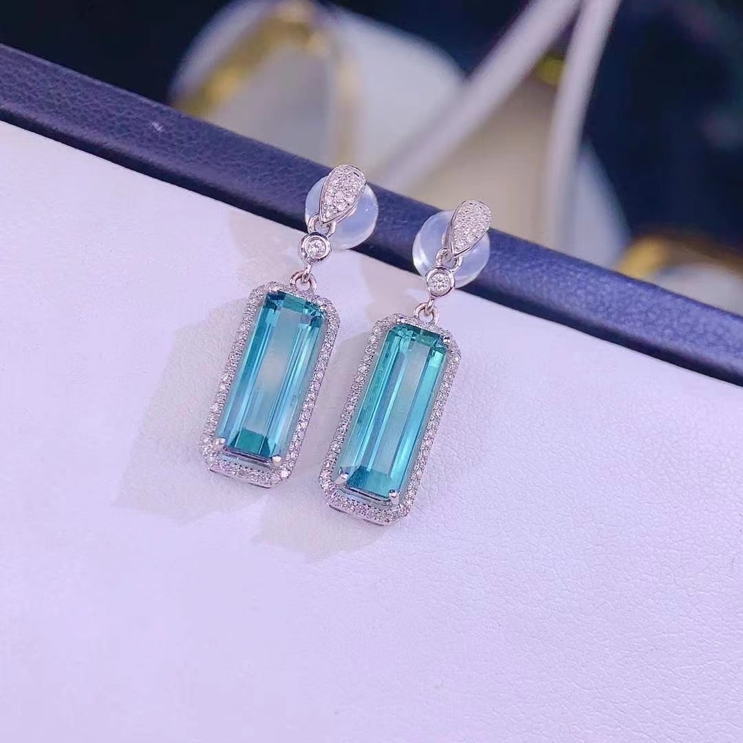 14k Gold 4.2 Ct Natural Tourmaline & Diamond Earrings - 4