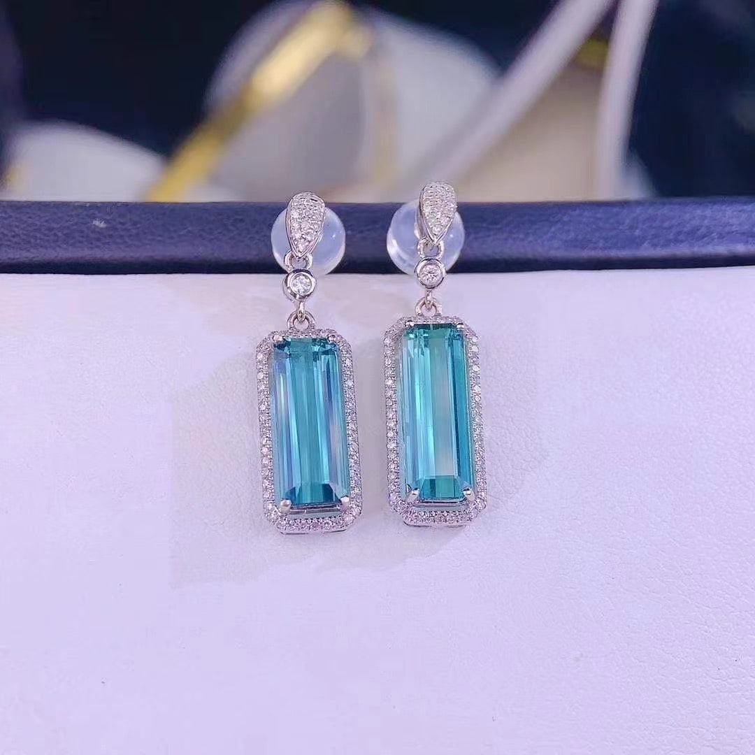 14k Gold 4.2 Ct Natural Tourmaline & Diamond Earrings - 5