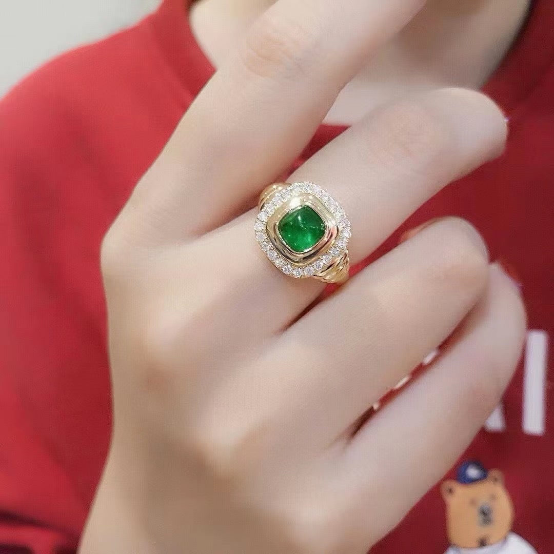 14k Gold 2.4 Ctw Vivid Green Natural Emerald & Diamond Ring - 2