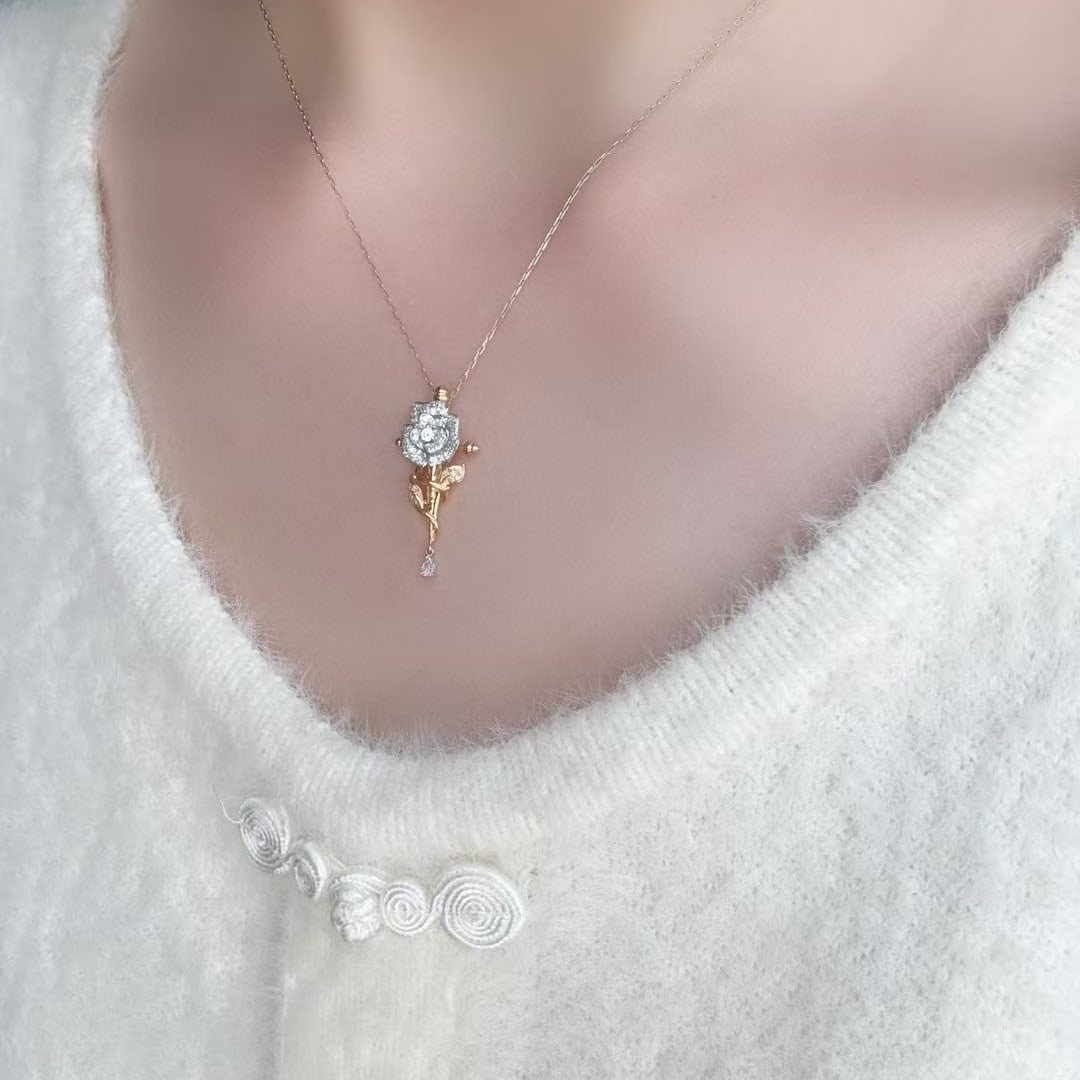 14k Gold 0.4 Ct Natural H Diamond & Flowers Pendant( Without Chain ) - 4