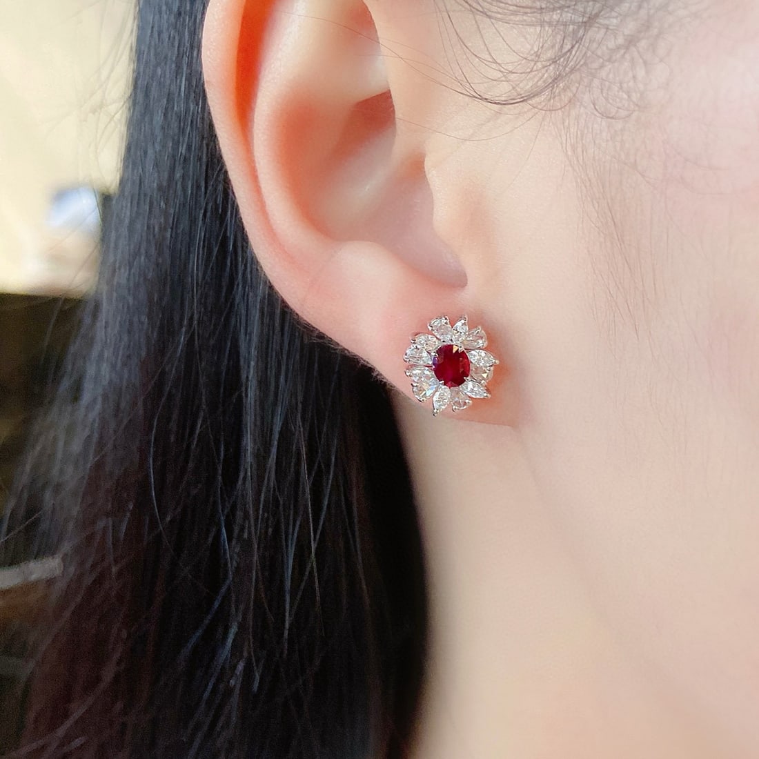 14k Gold 1.76 Ctw Natural Ruby & Diamond Earrings - 3