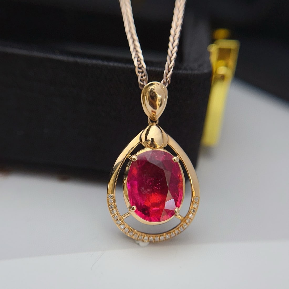 14k Gold 2.85 Ct Natural Tourmaline & Diamond Pendant( Without Chain ) - 4