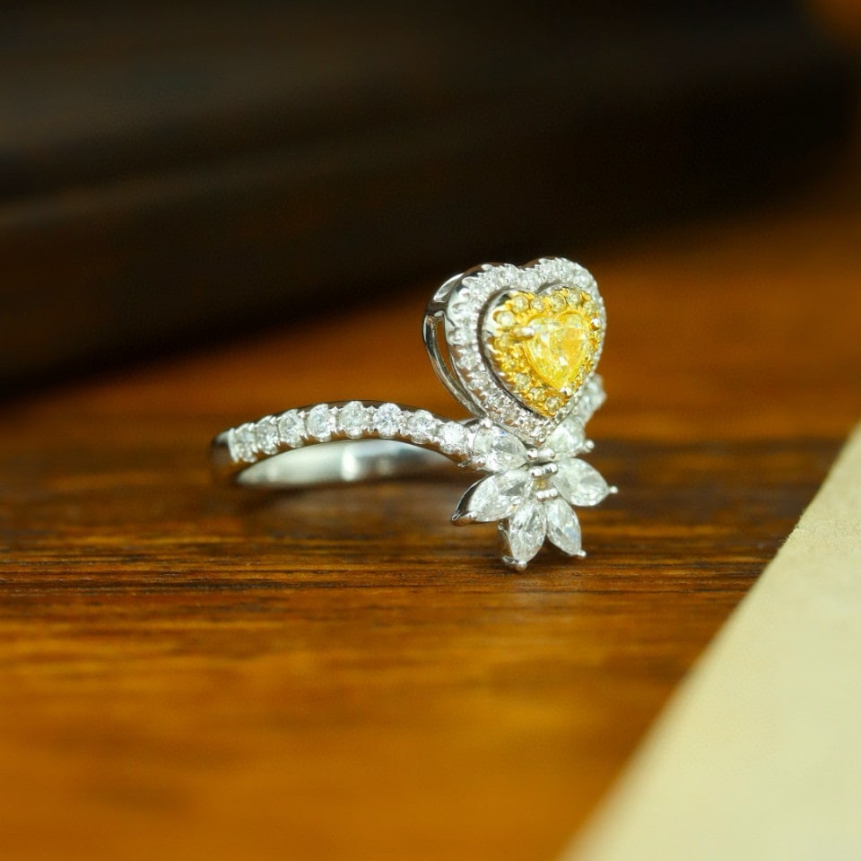 14k Gold 0.86 Ctw Natural Yellow Diamond & Diamond Ring - 3