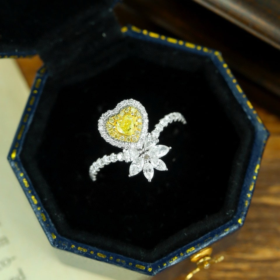 14k Gold 0.86 Ctw Natural Yellow Diamond & Diamond Ring - 6