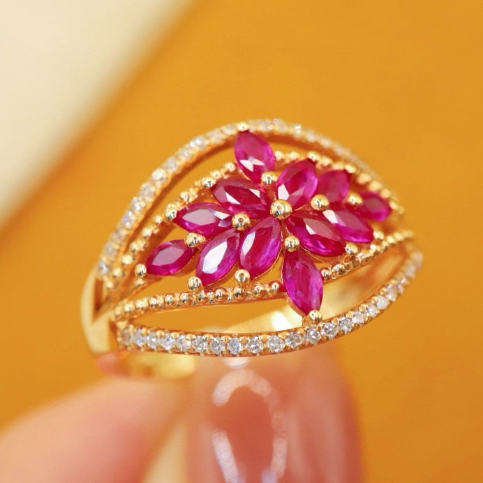 14k Gold 0.90 Ctw Natural Ruby & Diamond Ring - 4