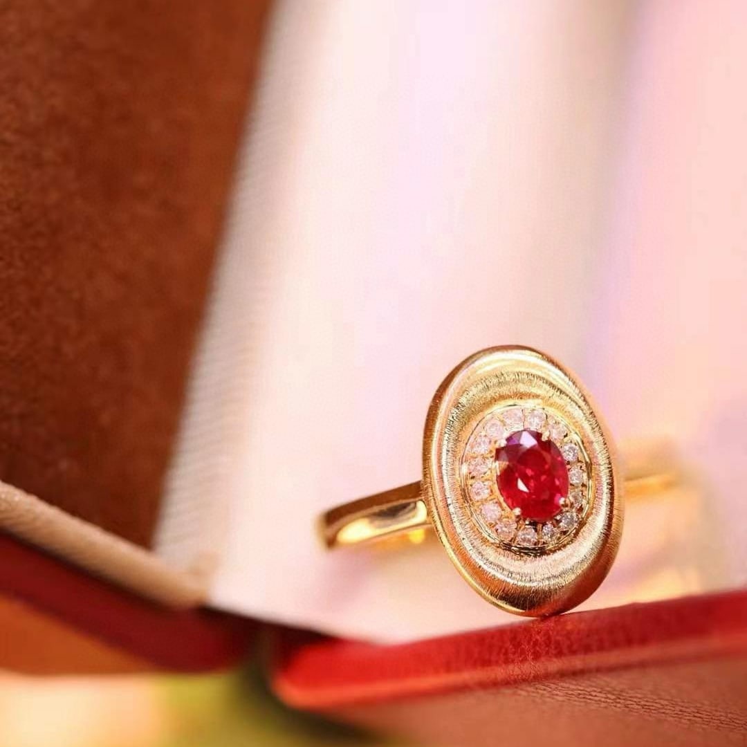 14k Gold 0.36 Ctw Vivid Red Natural Ruby & Diamond Ring - 7