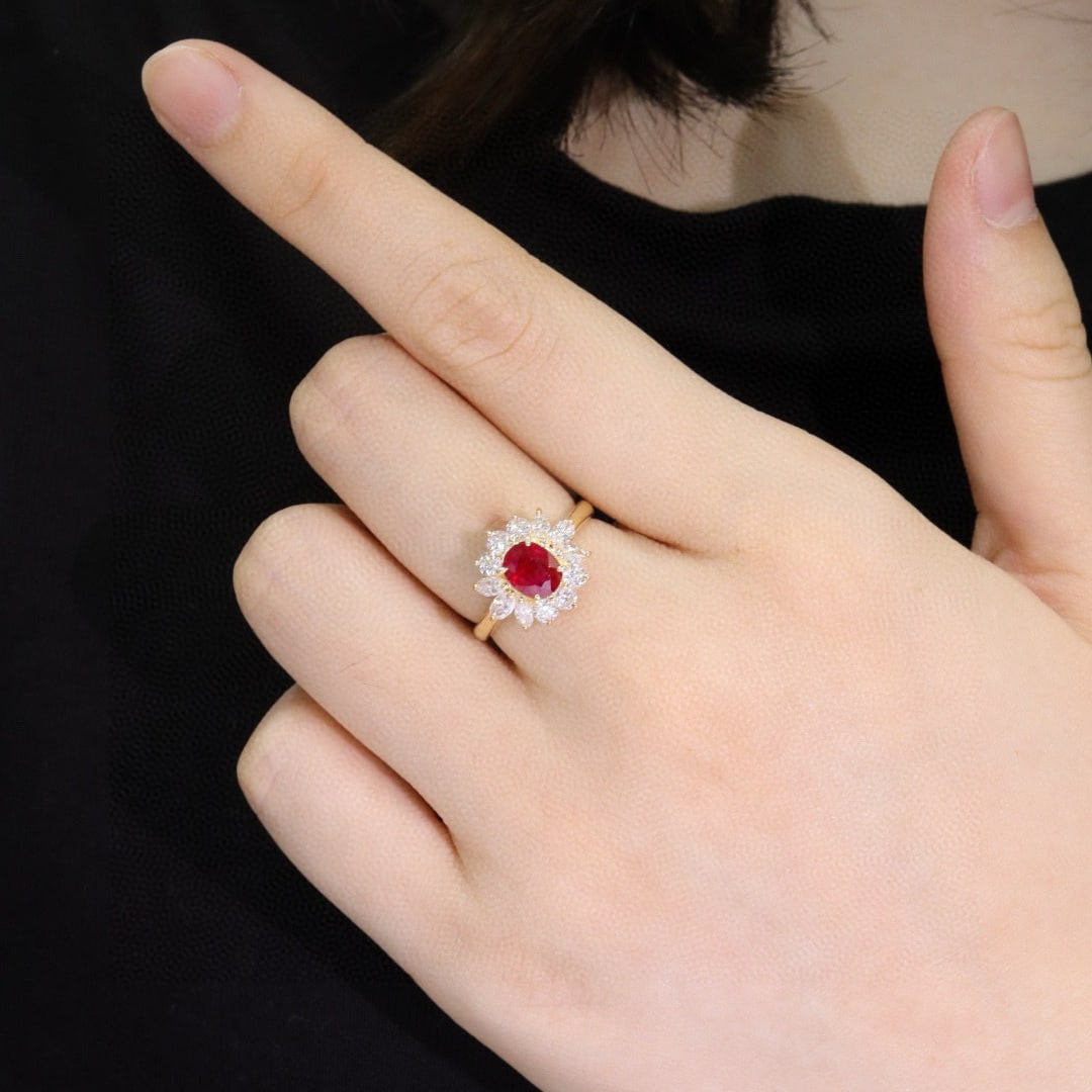 14k Gold 2.24 Ctw Natural Ruby & Diamond Ring - 7