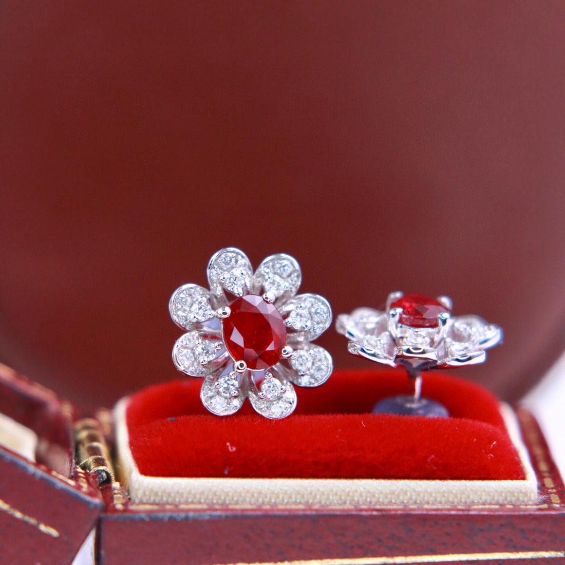 14k Gold 1.20 Ctw Vivid Red Natural Ruby & Diamond Earrings - 3