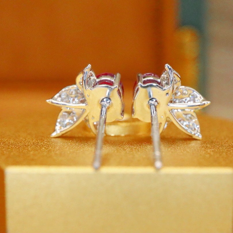 14k Gold 0.73 Ctw Natural Ruby & Diamond Earrings - 4