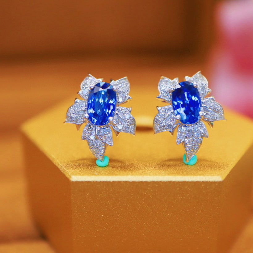 14k Gold 1.49 Ctw Natural Sapphire & Diamond Earrings - 3