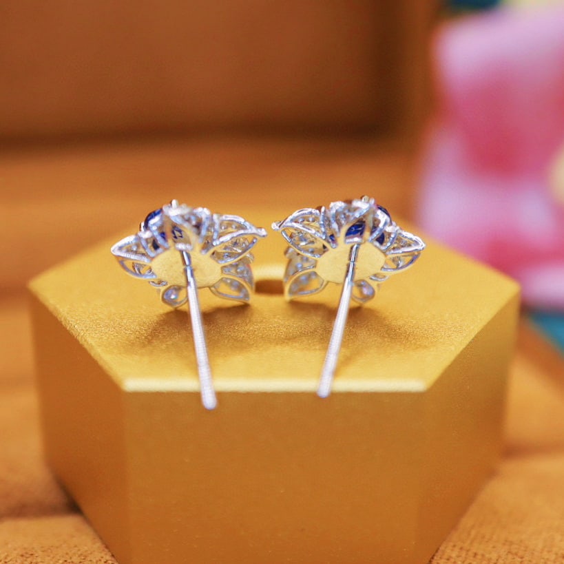 14k Gold 1.49 Ctw Natural Sapphire & Diamond Earrings - 4