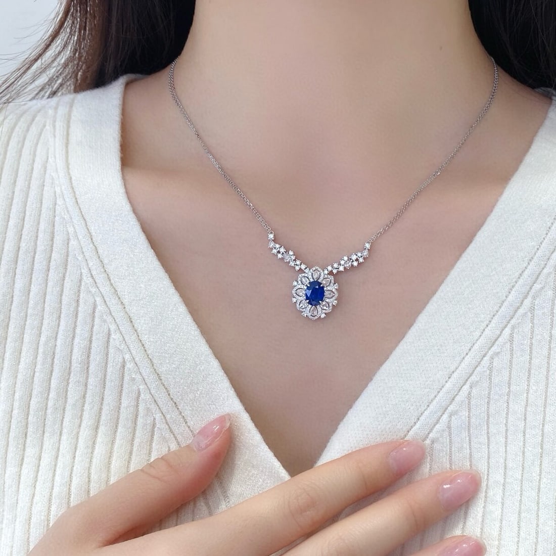 14k Gold 2.86 Ctw Natural Sapphire & Diamond Necklace - 2