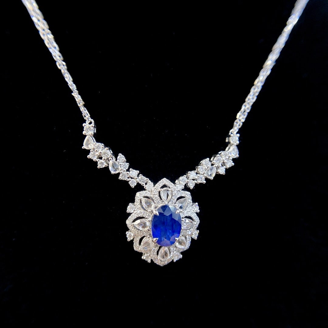 14k Gold 2.86 Ctw Natural Sapphire & Diamond Necklace - 5
