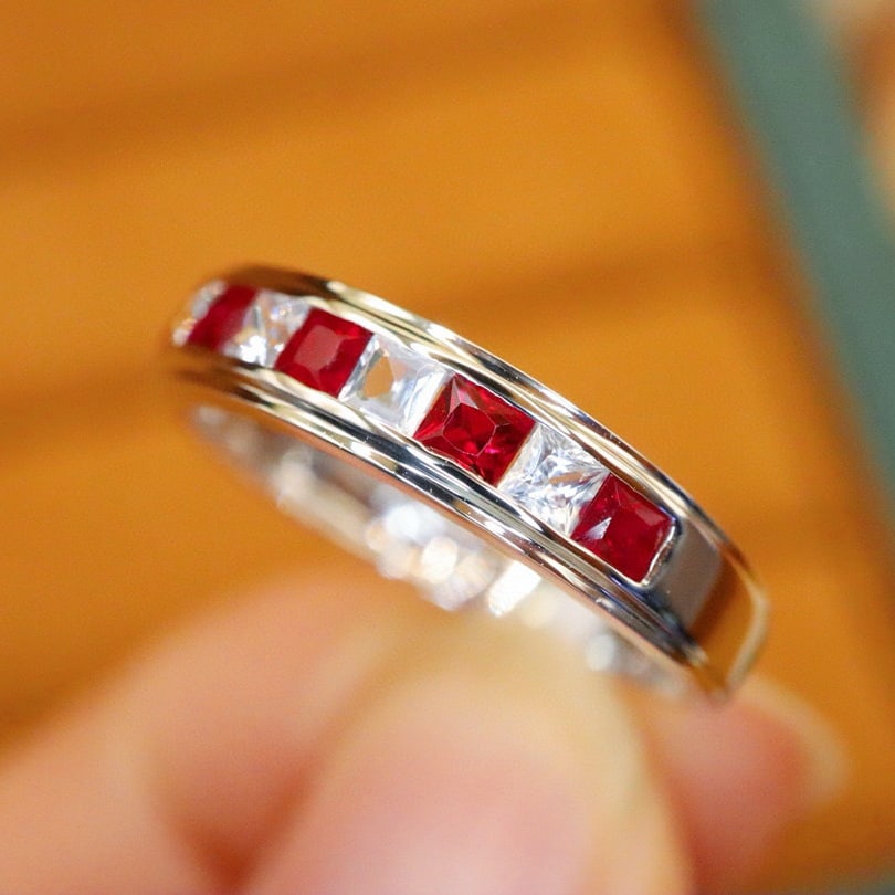 14k Gold 0.97 Ctw Vivid Red Natural Ruby & Sapphire Ring - 2