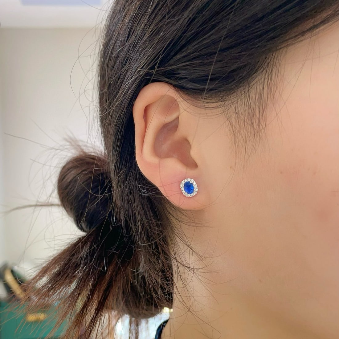 14k Gold 1.48 Ctw Natural Sapphire & Diamond Earrings - 5