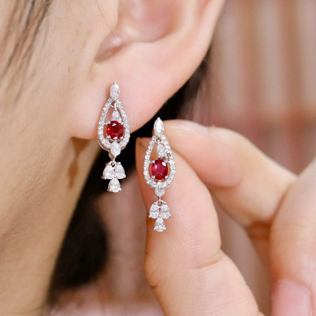 14k Gold 0.68 Ctw Vivid Red Natural Ruby & Diamond Earrings - 5