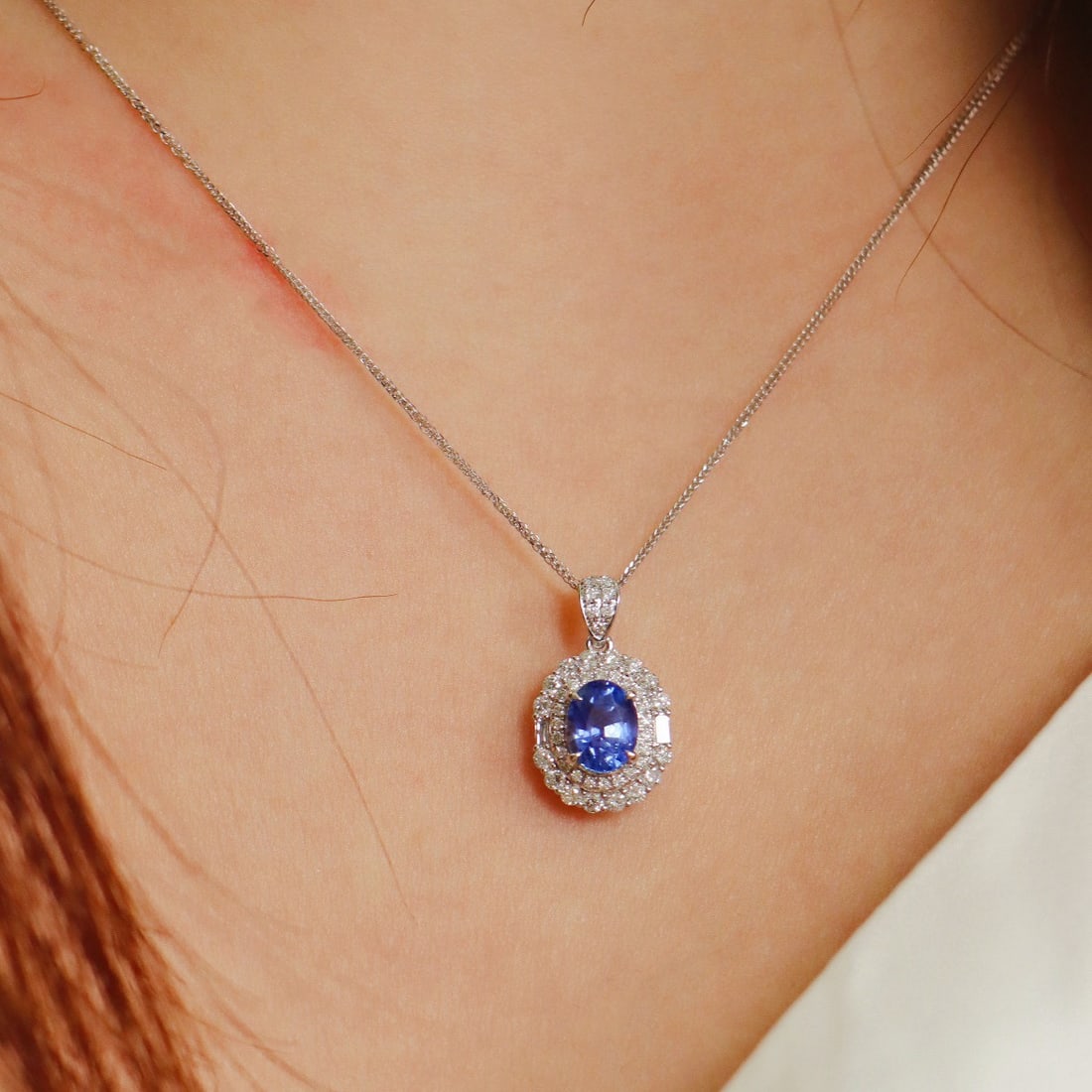 14k Gold 2.05 Ctw Natural Sapphire & Diamond Necklace - 2