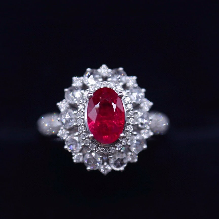 14k Gold 1 Ct Vivid Red Natural Ruby & Diamond Ring: Ref:230942405 // gold content:14k gold // ring size:7. 25us // // main gemstone:ruby // shape:oval // carat weight:1ct // color:vivid red // treatment:natural // // adjacent gemstone 2 : diamond // nu