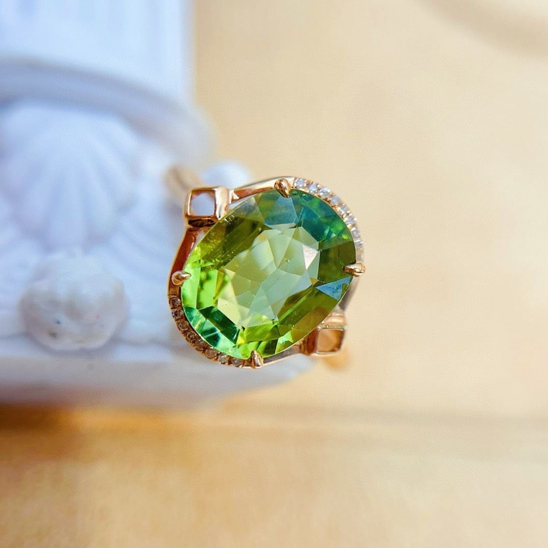 14k Gold 3.05 Ct Natural Tourmaline & Diamond Ring - 6