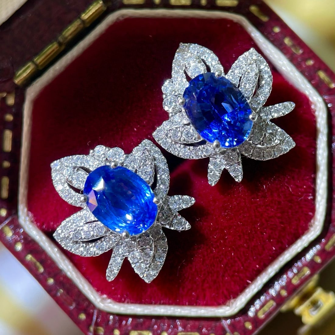 14k Gold 2.11 Ctw Natural Sapphire & Diamond Earrings - 2