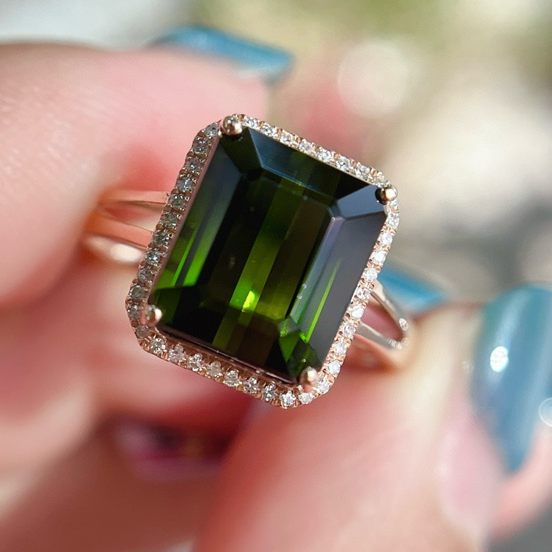 14k Gold 5.45 Ct Natural Tourmaline & Diamond Ring - 6