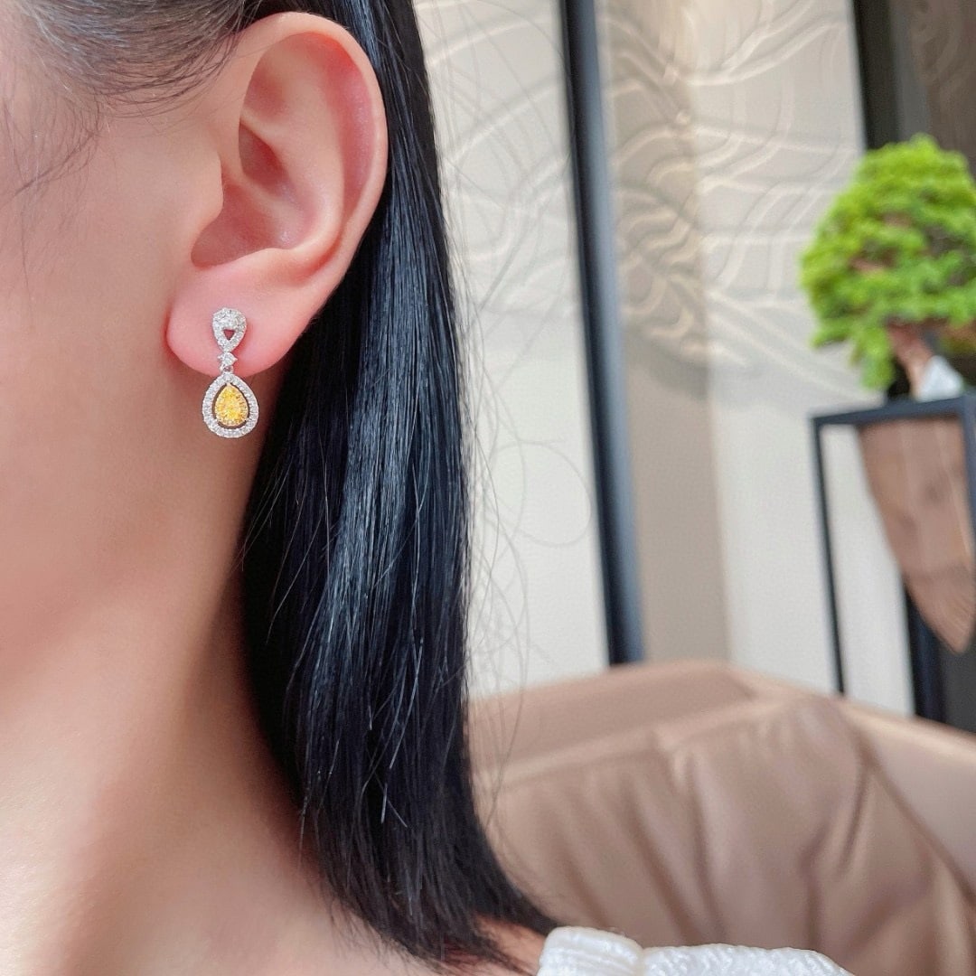 14k Gold 0.91 Ctw Natural Yellow Diamond & Diamond Earrings - 2