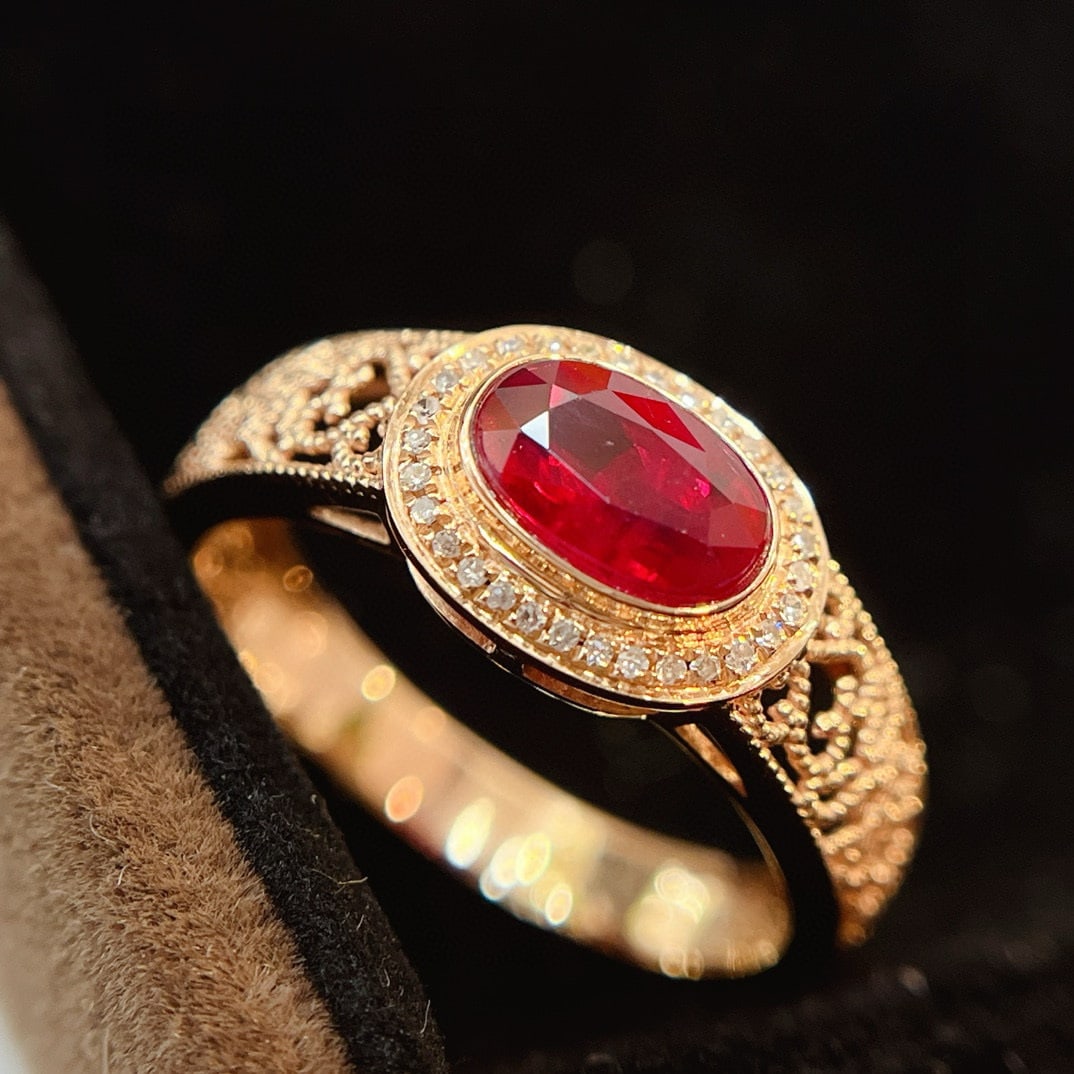 14k Gold 1.10 Ct Vivid Red Natural Ruby & Diamond Ring - 2