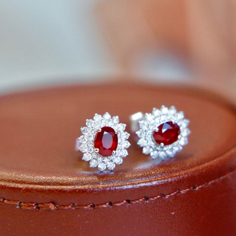 14k Gold 1.47 Ctw Vivid Red Natural Ruby & Diamond Earrings - 4