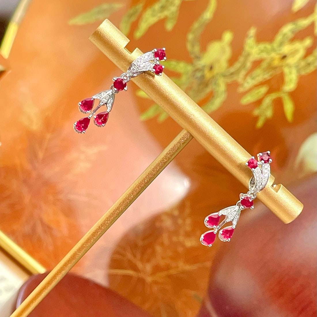 14k Gold 1.71 Ctw Natural Ruby & Diamond Earrings - 4