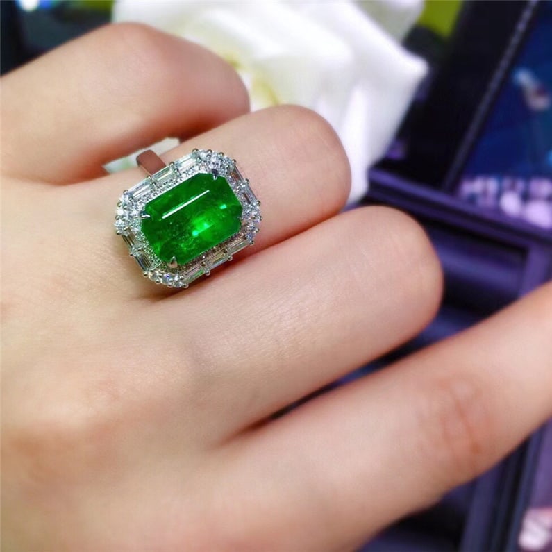 14k Gold 3.73 Ct Vivid Green Natural Emerald & Diamond Ring/pendant( Without Chain ) - 4