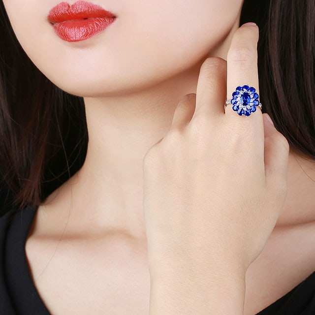 14k Gold 4.62 Ctw Natural Sapphire & Sapphire Ring - 7