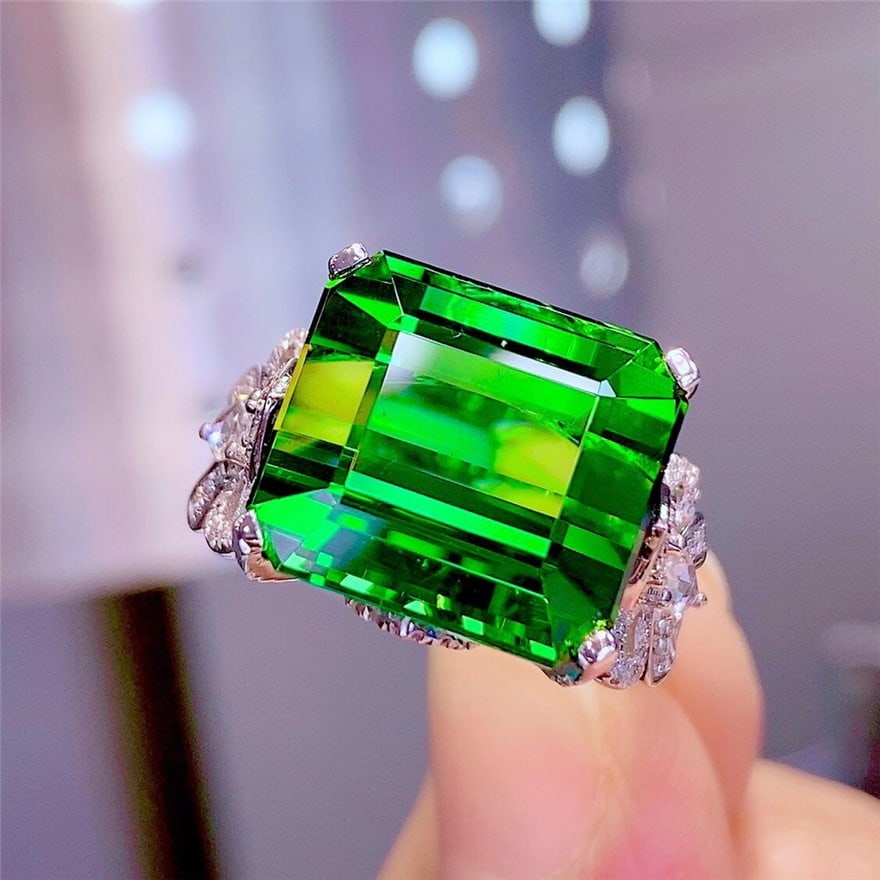 14k Gold 16.8 Ct Natural Tourmaline & Diamond Ring - 2