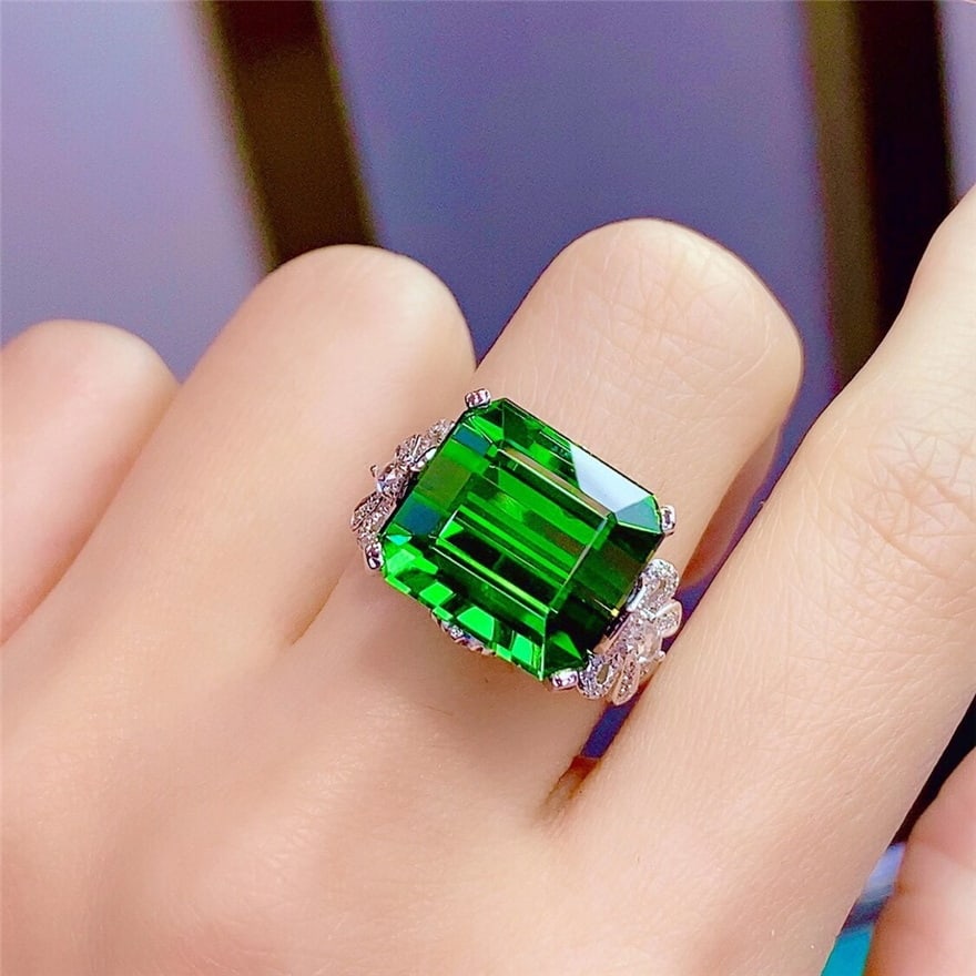 14k Gold 16.8 Ct Natural Tourmaline & Diamond Ring - 5