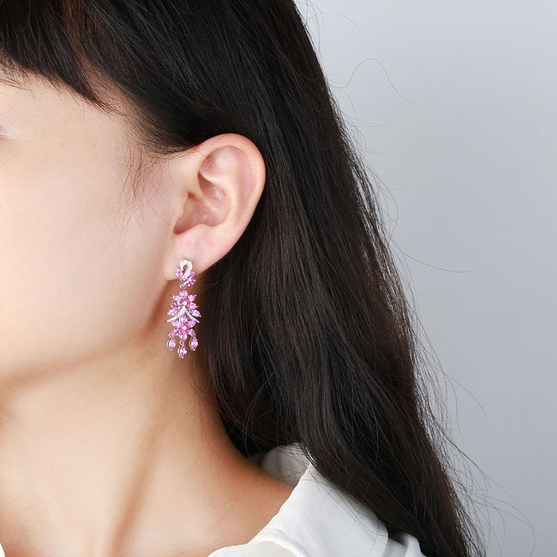 14k Gold 7.83 Ctw Natural Sapphire & Diamond Earrings - 2