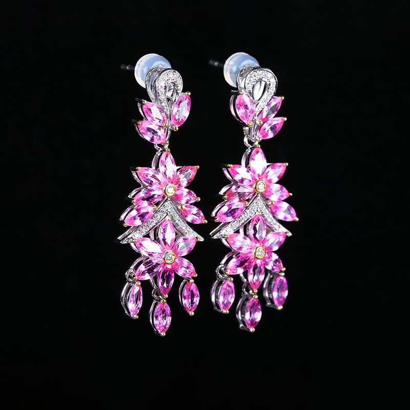 14k Gold 7.83 Ctw Natural Sapphire & Diamond Earrings - 3