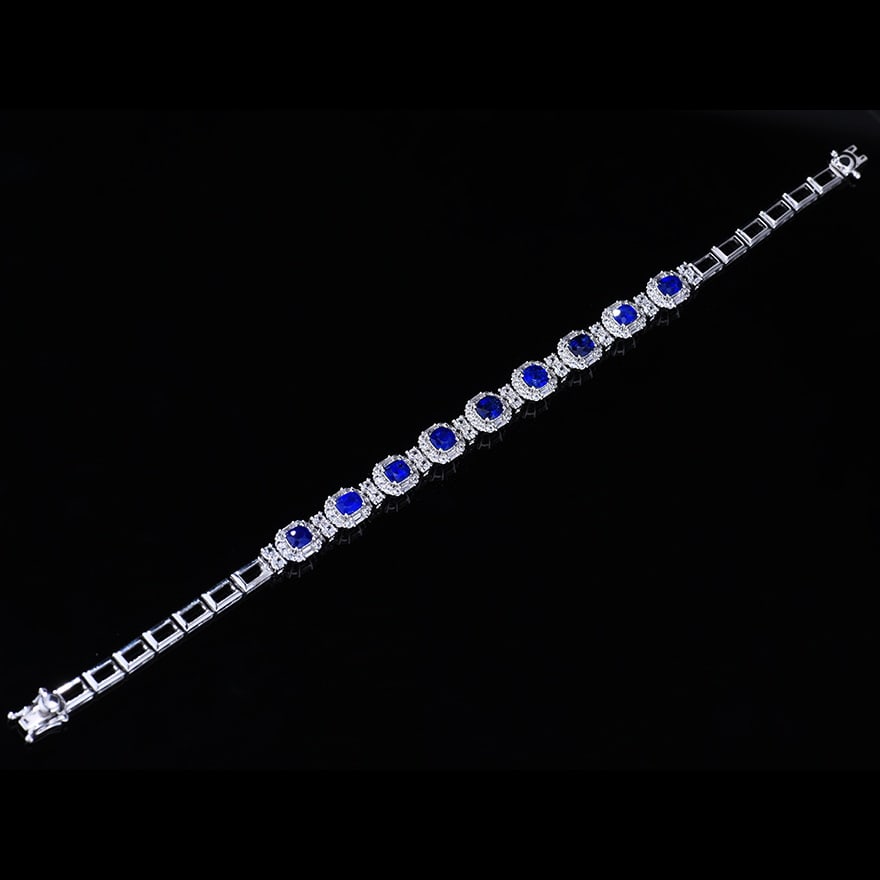 14k Gold 5.16 Ctw Vivid Blue Natural Sapphire & Sapphire Bracelet - 2