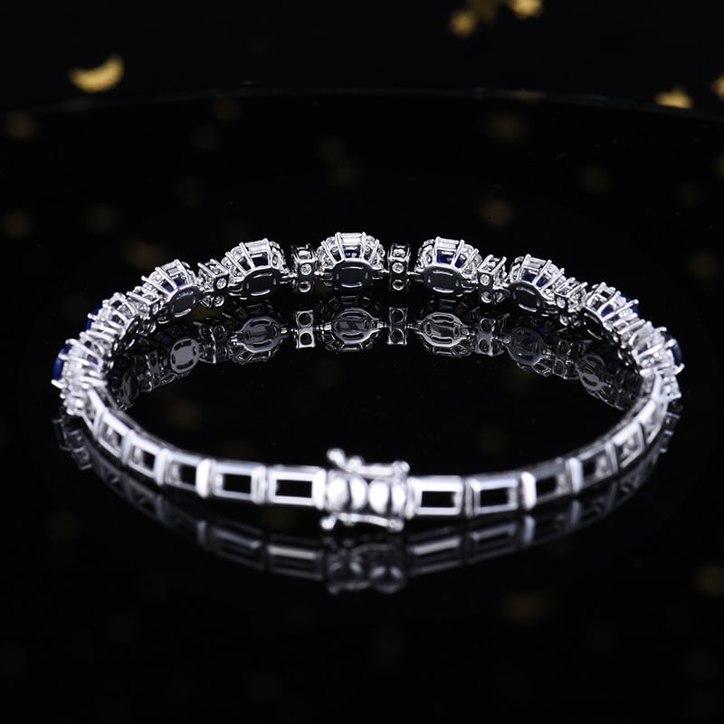 14k Gold 5.16 Ctw Vivid Blue Natural Sapphire & Sapphire Bracelet - 3