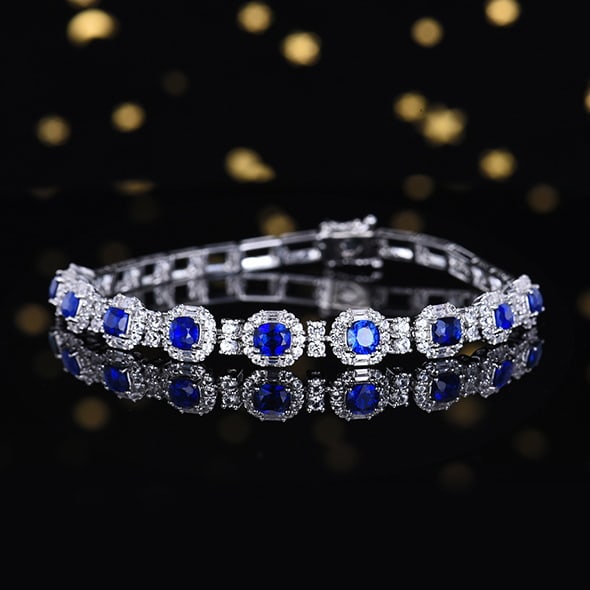 14k Gold 5.16 Ctw Vivid Blue Natural Sapphire & Sapphire Bracelet - 4