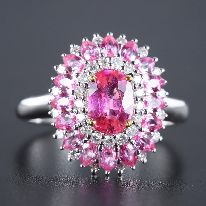 14k Gold 2.51 Ctw Natural Sapphire & Diamond Ring: Ref:230939012 // gold content:14k gold // ring size:7. 25us // // main gemstone:sapphire // shape:multiply // carat weight:2. 18ct // color:pink // treatment:natural // // adjacent gemstone 2 :