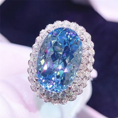 14k Gold 9.98 Ctw Natural Aquamarine & Diamond Ring/pendant( Without Chain ): Ref:230939017 // gold content:14k gold // ring size:7. 25us // // main gemstone:aquamarine // shape:oval // carat weight:9. 23ct // color:santa maria color // treatment:natural // // adjacent gemstone