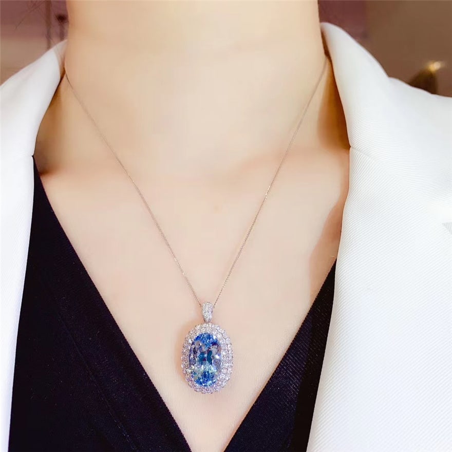 14k Gold 9.98 Ctw Natural Aquamarine & Diamond Ring/pendant( Without Chain ) - 2