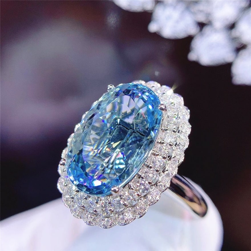 14k Gold 9.98 Ctw Natural Aquamarine & Diamond Ring/pendant( Without Chain ) - 3