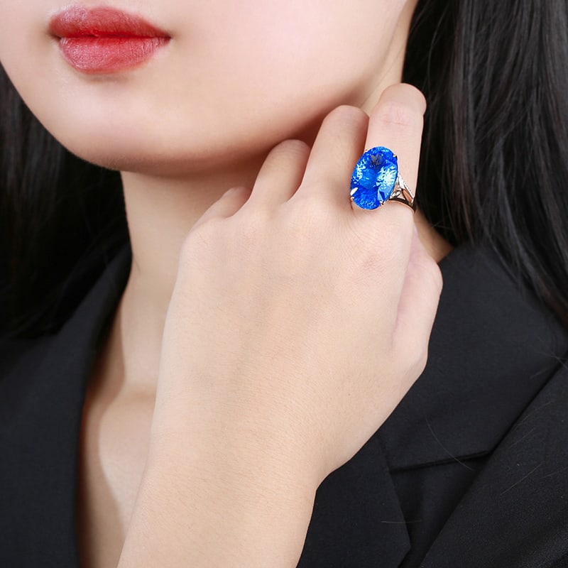 14k Gold 20.19 Ctw Natural Topaz & Diamond Ring - 2