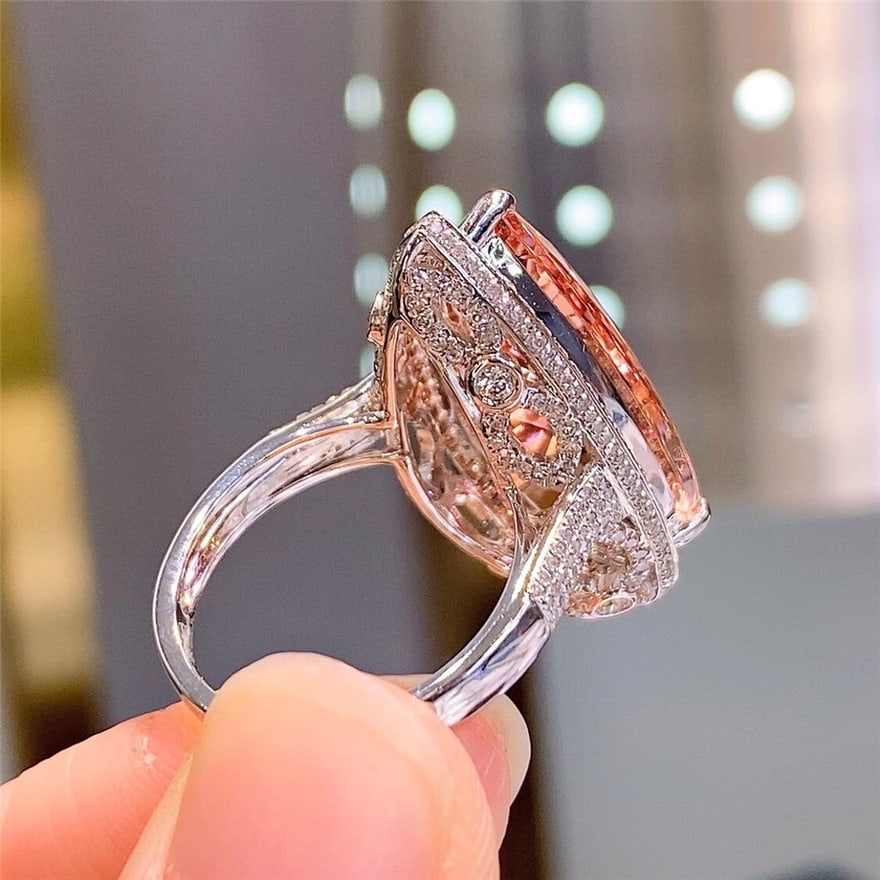 14k Gold 17.5 Ct Natural Morganite & Diamond Ring - 5