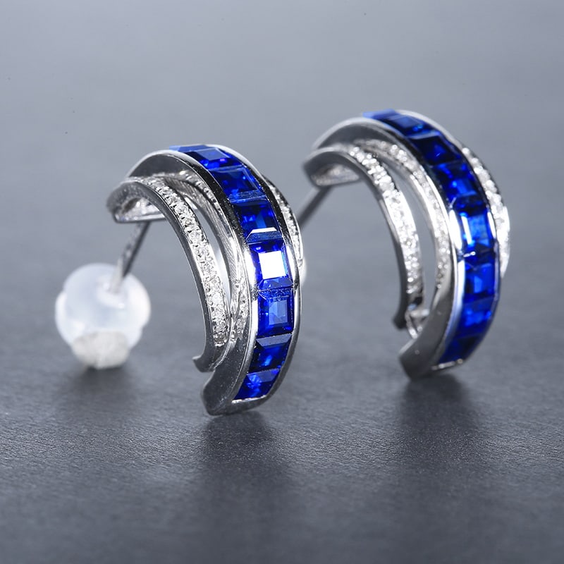 14k Gold 2.85 Ctw Natural Sapphire & Diamond Earrings - 2